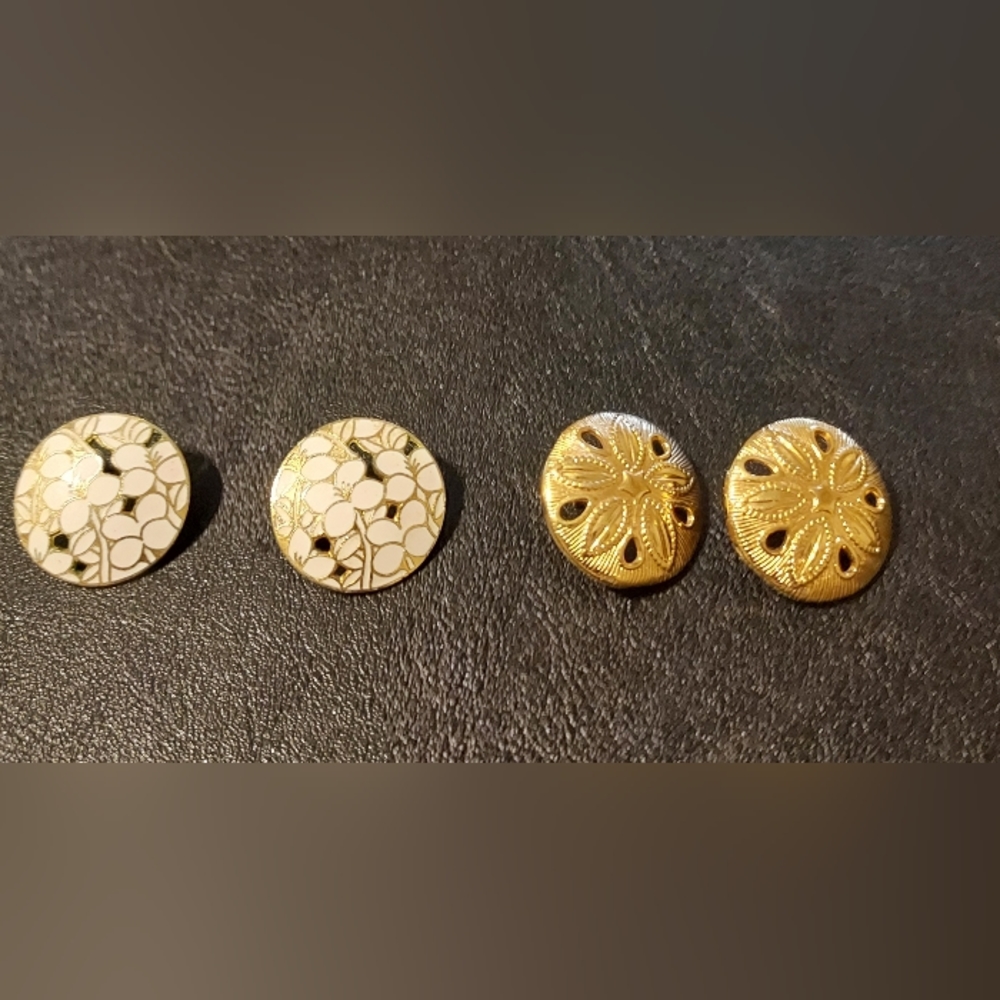 Vintage sand dollar and flower fashion pierced earrings